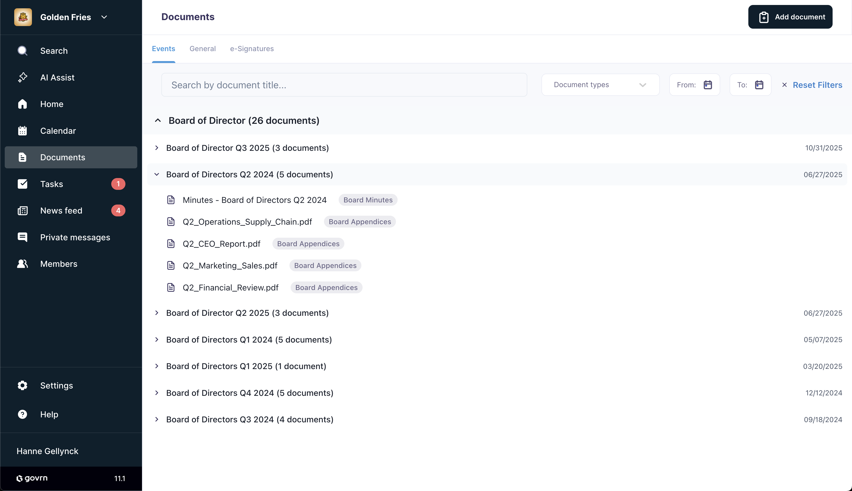 Dafira document library for a board